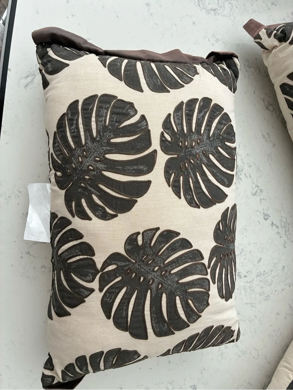 Threshold Decorative Linen Like Palm Leaf Pattern Pillow - Cream and Dark Brown